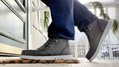 Model Wearing Bruno Mark Winter Slip On Velvet Lined Boots