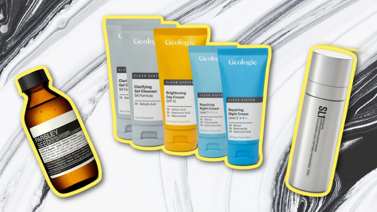 Geologie Patricks and Aesop Products on a Marble Background