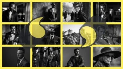 Grid of famous people in fashion in black and white