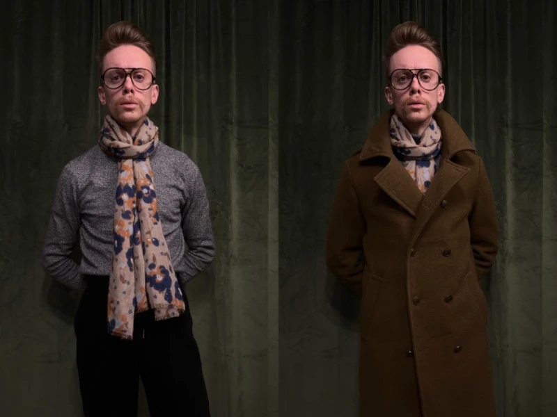 Model with scarf tied close to the neck