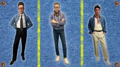 The Adult Man How To Wear Denim Jackets in Any Outfit Model Wearing Denim Jacket in Different Outfits Over Denim Fabric and Rivets