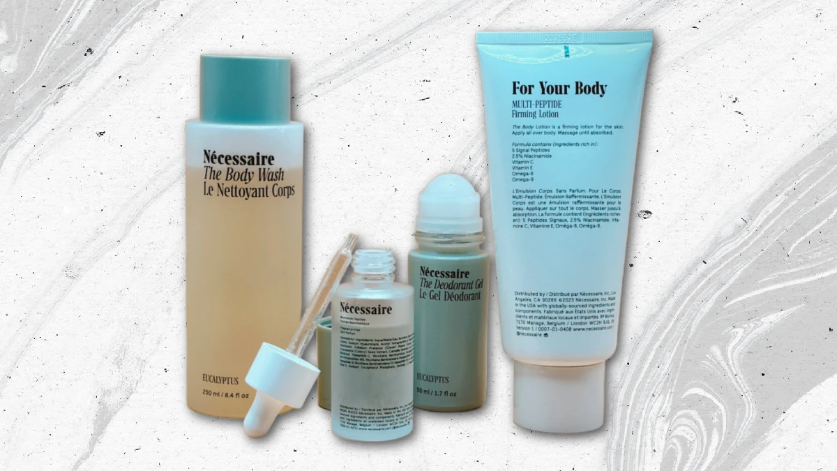 Selection of Necessaire products on a marble background