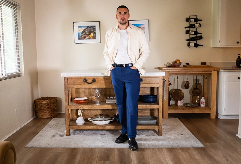 Model in ABC Classic fit 5 Pocket Utilitech pants