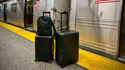 July Luggage near a train in the USA