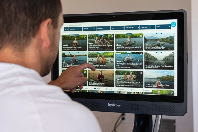 Model clicking screen on Hydrow Pro Rower