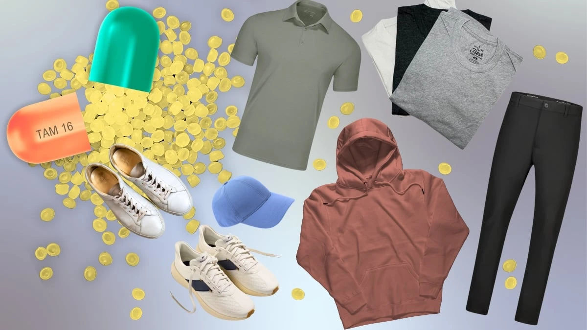 The Adult Man A Man's Guide to the Ultimate Athleisure Capsule Wardrobe Various Athleisure Garments Over Spilled Capsule Pellets