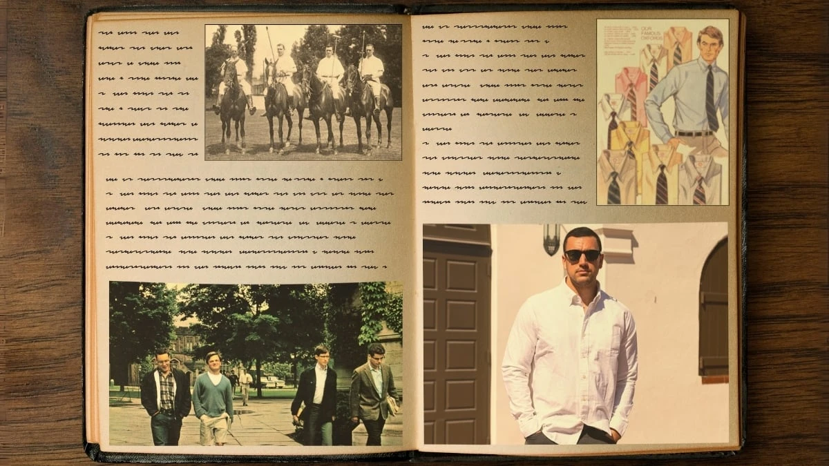 The Adult Man History of The Oxford Shirt and How to Wear One Old Textbook With Gentlemen Wearing Oxford Shirts with Text