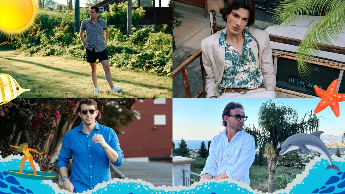 The Adult Man Summer Style Guide Men in Summer Clothing Surrounded By Sea Life and Surf Iconography